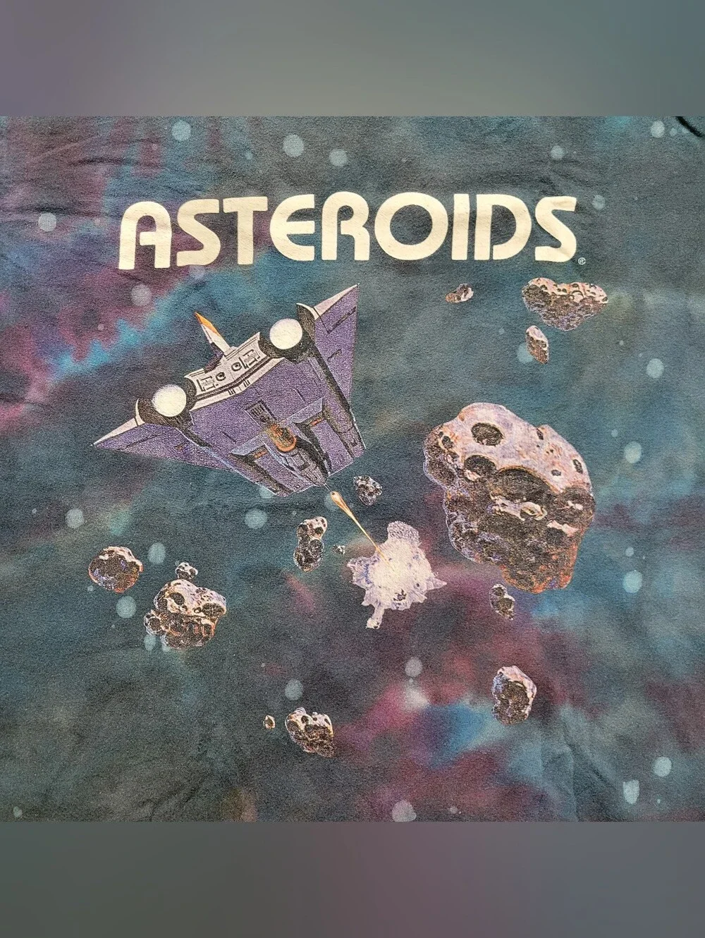 Asteroids Atari T-shirt Shirt Top Video Game Tie Dye Blue Purple Medium
